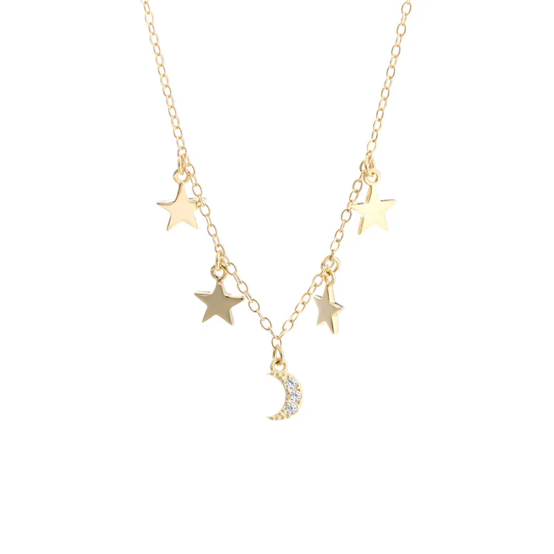 

Beautiful CZ Crescent Moon Stars 925 Sterling Silver Necklace