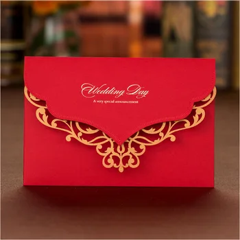

50pcs Elegant Wedding Invitations 2017 Red Wedding Day Invitation Cards Laser Cut Supplies Casamento with Envelopes