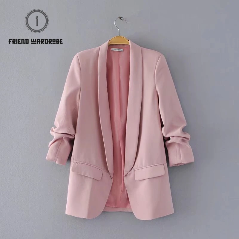 

Summer Elegant Women Blazers And Jackets Long White And Pink Ladies Cape Blazer Solid Color Drape Pleated Suit Small Suit Jacket