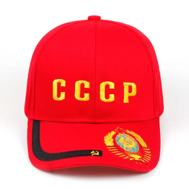 Высокое качество вышивка CCCP СССР Национальная эмблема Бейсболка унисекс черный красный хлопок стиль гольф кепки Лидер продаж bone - Цвет: Красный