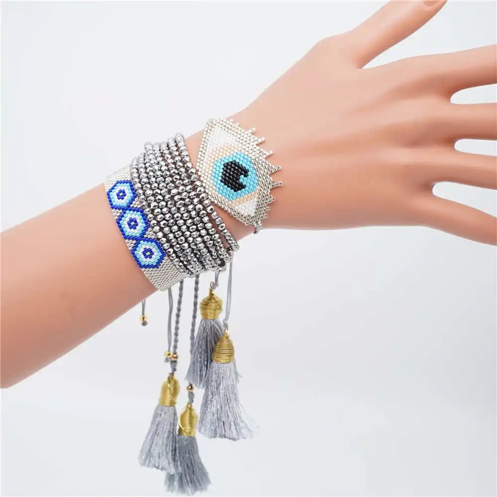 Go2boho сглаза браслет для женщин Perles MIYUKI браслет ювелирные изделия Lucky турецкий глаз Браслеты Mujer серебряный кристалл подарок ручной работы