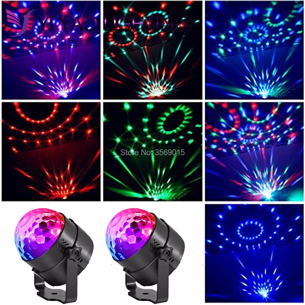2pcs/lot IR Remote RGB LED Crystal Magic Rotating Ball Stage Lights USB