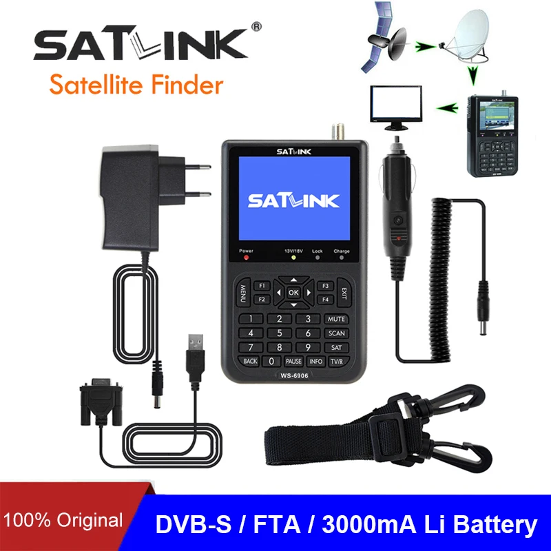 

Satlink Satellite Finder WS6906 3.5" inch DVB-S lnb KU Band Spain Satellite Meter Signal Satellite TV Receiver Tool For Sat Dish