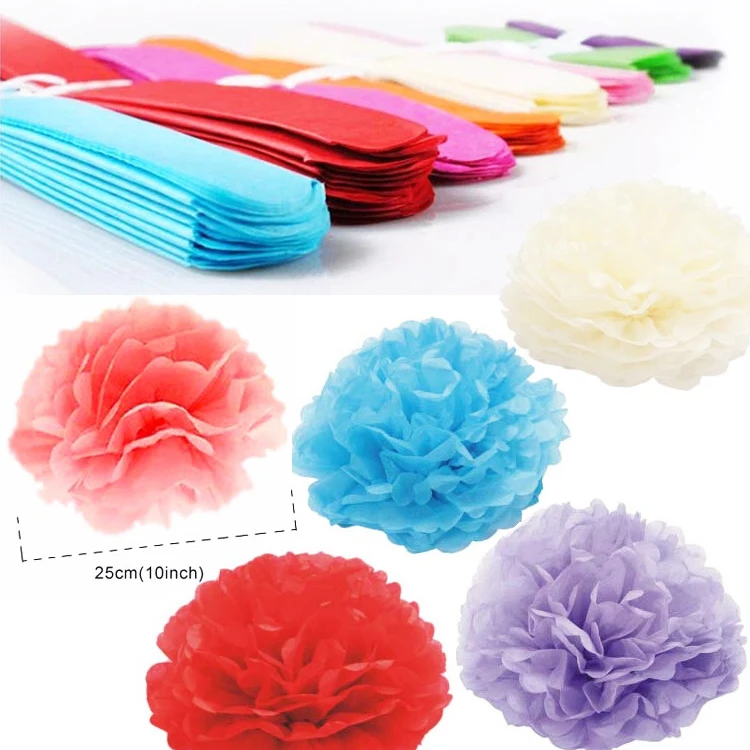 

Colorful Paper Poms 16 Colors 10 inch(25cm) Tissue Paper Pom Blooming Flower Balls Wedding Party Decoration Home Deco Decorative