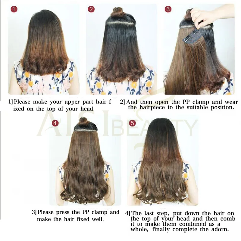 Long Clips in Hair Extension Water Wave Synthetic Natural Hair Blonde Black 22 inches For Women Heat Resistant AISI BEAUTY