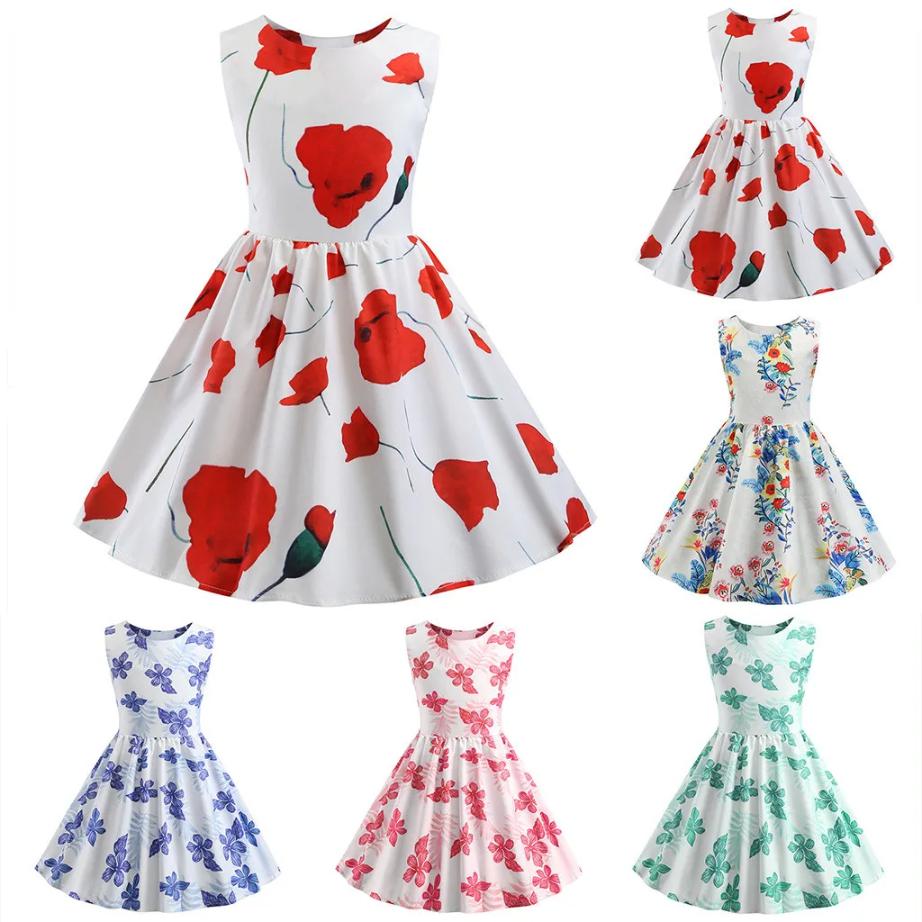 

High Quality Kids New Fashion Summer Sleeveless Printing Princess Party Pageant Tutu Dresses Children Toddler Baby Girl dress