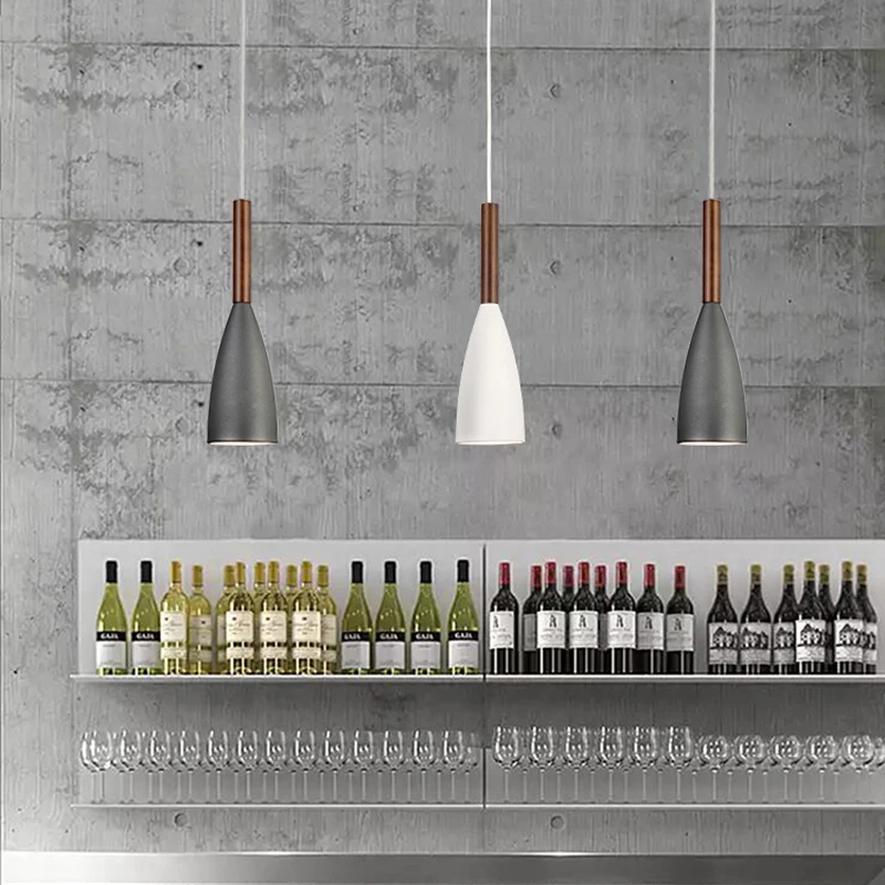 

Qiseyuncai Modern Minimalist E27 Pendant Lights Bar Cafe Restaurant Decor Wood Aluminum Hanging Lamp Lighting Luminaire