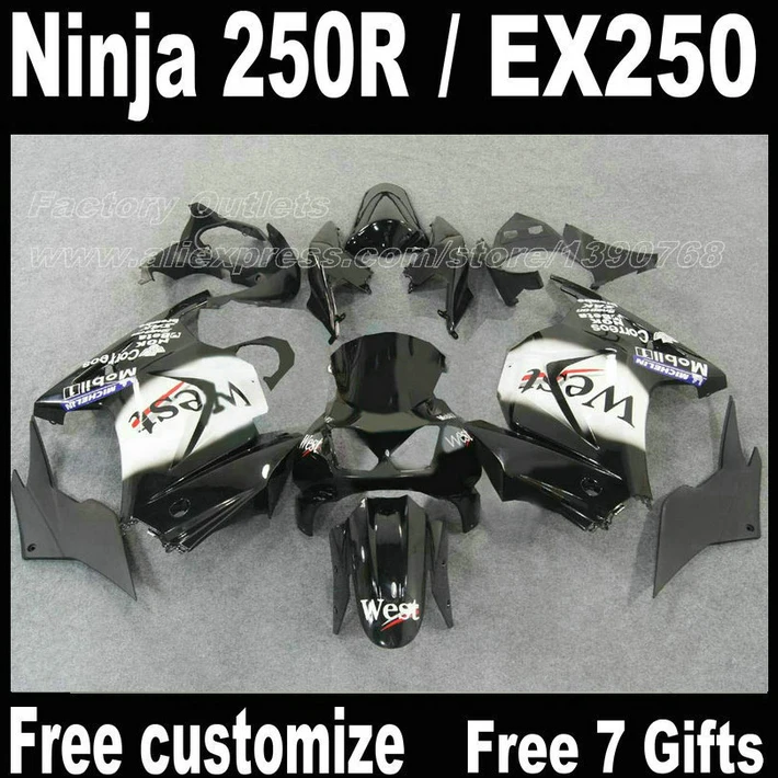 

ABS fairing kit for Kawasaki Ninja 250R 2008 - 2014 EX250 08 09 - 14 white black West Fairings set ZX250R 2009 2010 2012 FB6