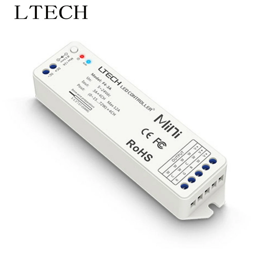 

Xnbada LTECH F4-3A Wireless Receiver/Driver DC5-24V Input 3A*4CH Max 12A Output RF 2.4GHz For Dimming/CT/RGB/RGBW Led Lights