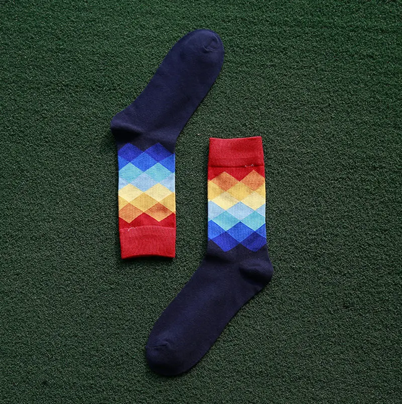 Hirigin Модные мужские Радуга хлопковые носки Happy Socks теплые красочные Diamond повседневные платья носки 9-11 дезодорант Новый