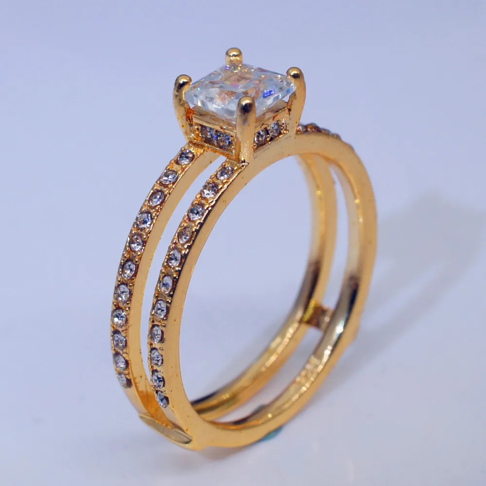Роскошное женское кольцо с большим кристаллом циркония и камнем, милые обручальные кольца с желтым золотом 14 к, кольца для помолвки для женщин
