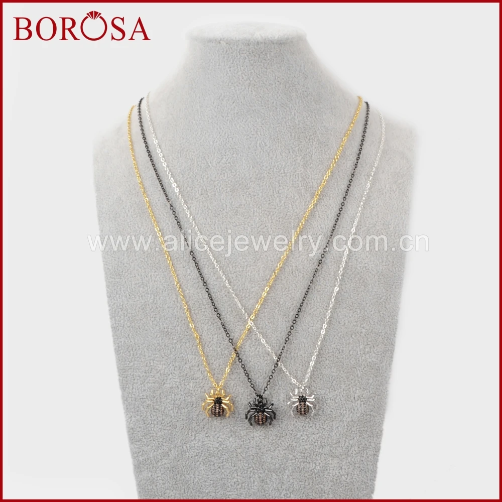

BOROSA 10PCS Insects Spider Shape CZ Pendant Necklaces,New Cubic Zirconia Beads CZ Necklaces Colorful Handmade Jewelry WX831-N