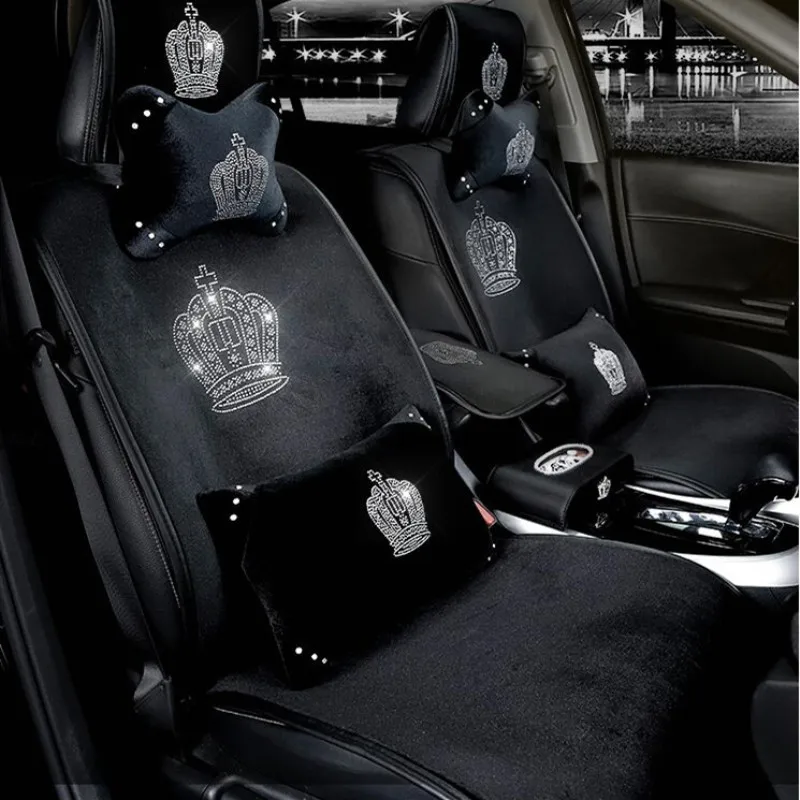 

Four seasons universal ladies interior decorations crown hot drring plush car set cover Automobiles Seat Covers