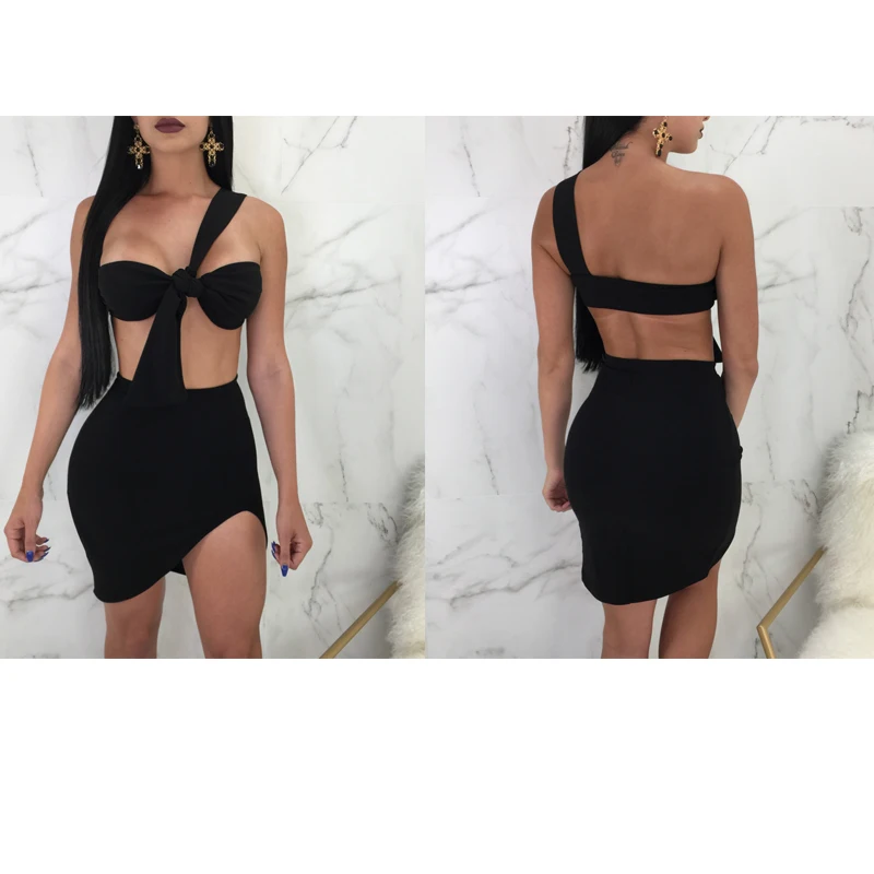 

HAOLA One-Shoulder Strapless Sexy Ruched Summer Dress Women Bow Knot Backless Mini Dress Sleeveless Bodycon Bandage Dresses