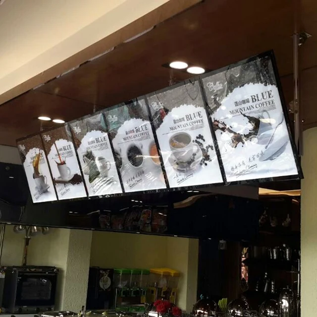 6pcs super slim magnetic black aluminum frame illuminated menu board cafe menu board