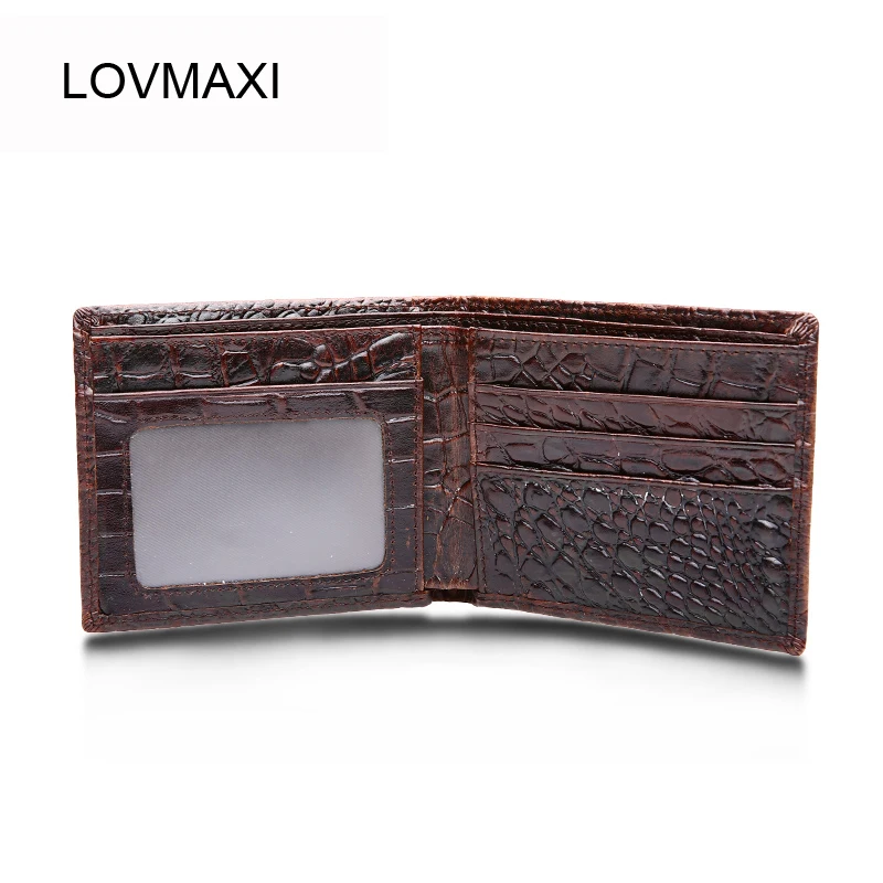 

LOVMAXI Vintage 100% genuine leather wallets male causal coffee purses Crocodile pattern purses Men short wallets