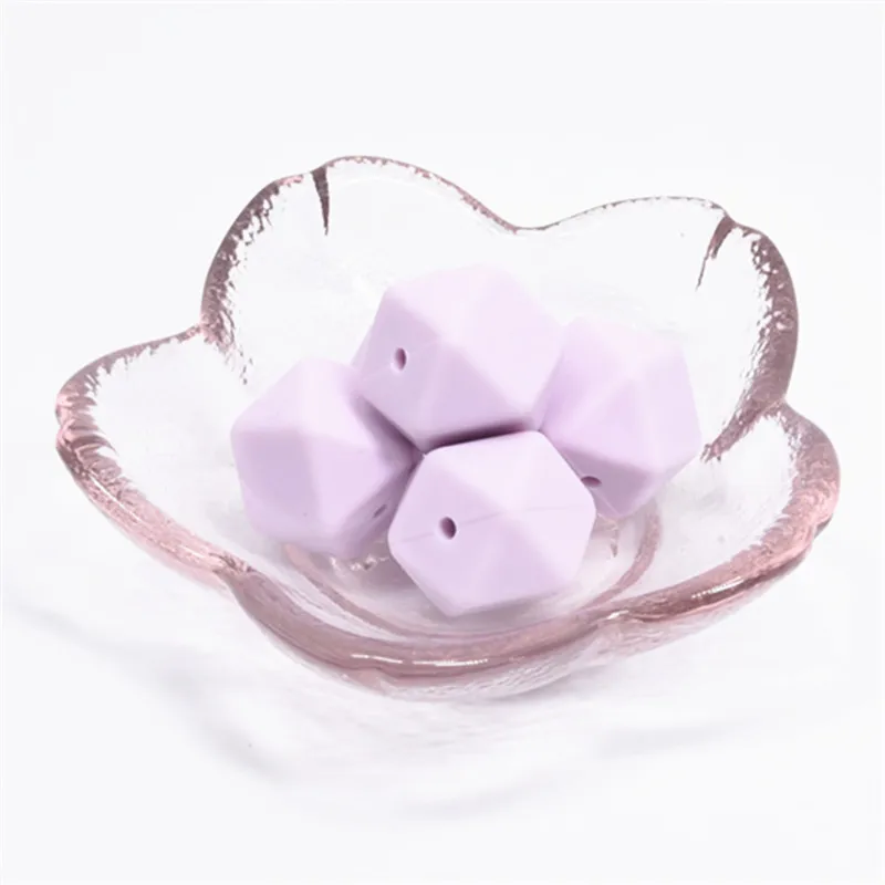 Lilac Purple 10 шт. 14 мм шестигранные Силиконовые бусы для прорезывания зубов зубной прорезыватель для малышей DIY игрушечный детский душ подарок ожерелье пустышка цепь свободные бусины - Цвет: Lilac Purple