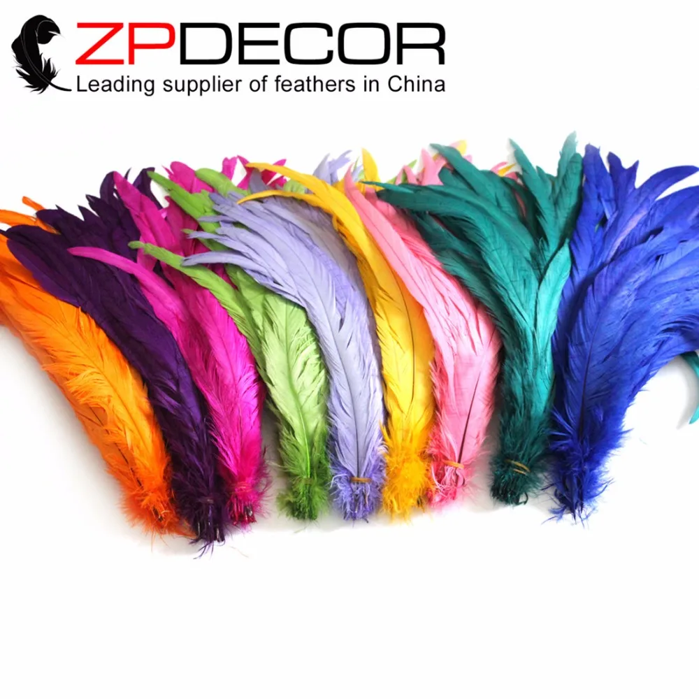 

ZPDECOR Feathers Customized Available 100pieces/lot 30-35cm(12-14inch) Good Quality Any Color Can Dyed Rooster Tail feathers