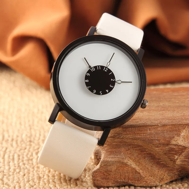

Unique Lovers Watches Black White Leather Quartz Sports Wristwatch Fashion Lovers Unisex Casual Watch Couple Gift