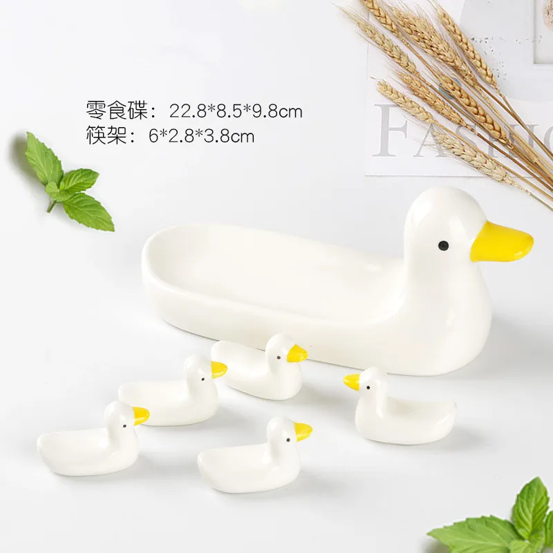 6Pcs/Lot Japanese-Style Ceramics Storage Tray Cartoon Duck Rabbit Chopsticks Holders Exquisite Desktop Dinnerware Decoration Set