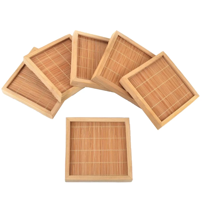 

12X Natural Bamboo Teacup Square Saucer Tea Cup Hand Tray Craft Pad Mat 100X100Mm Gongfu Tea Kung Fu Tray Serving Table