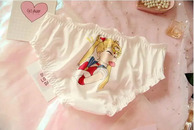 Sailor Moon Prtint Milk Wire трусики милые девушки мультфильм трусы рюшами бантом женские аниме японский Низкая талия трусы - Цвет: White 3