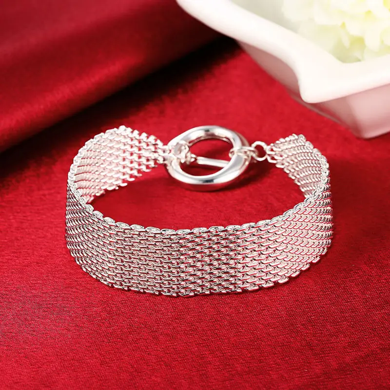 

Wholesale and Casual Biker Bracelet Argent Femme Homme Mesh TO Clasp Women Men Silver Bracelet For Party Christmas Jewelry Gift