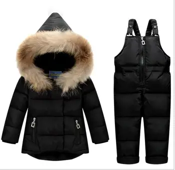 

Russian winter girls suit boys clothing suit children snow jacket + jumpsuit pants children duck down coat jacket set