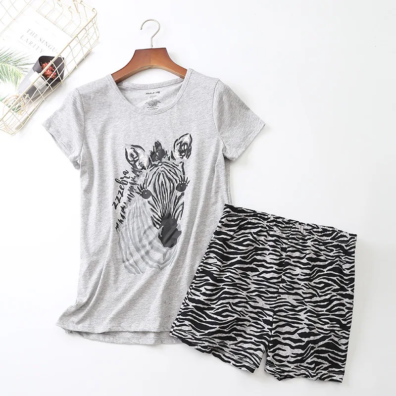 

New women's pajama sets with cute zebra printed cotton fashion causal pyjamas sweet grey color stripped Simpson for ladies