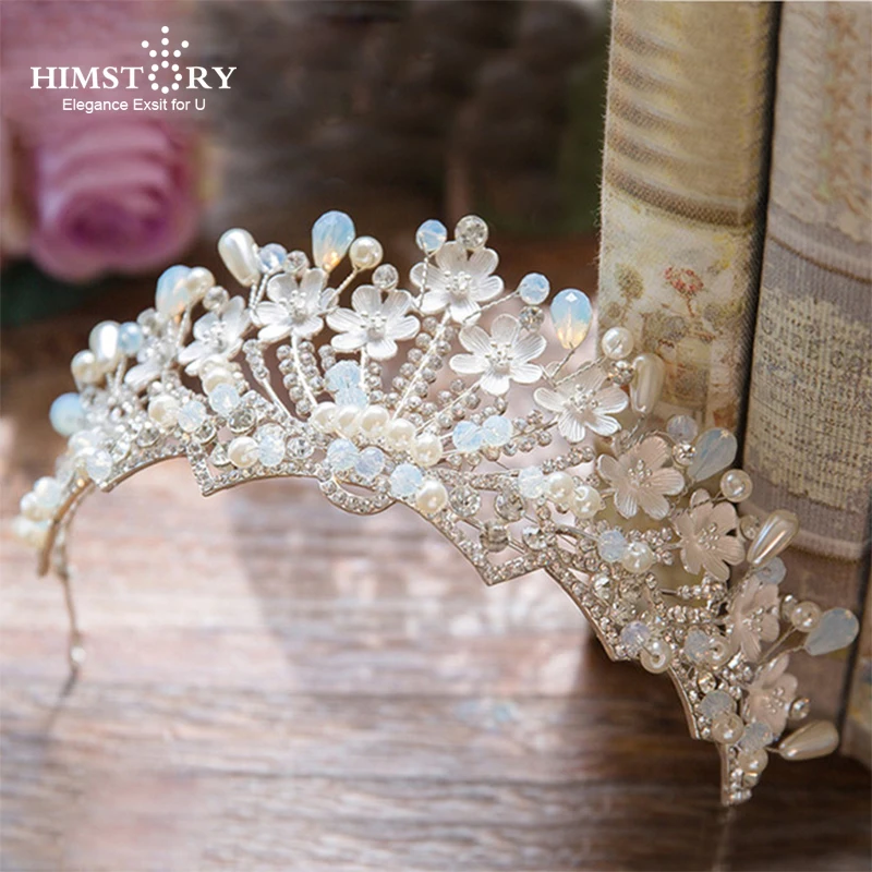 

Himstory Luxurious Handmade Bridal Veil Tiara Crown Flower Hairband Women Headpiece Wedding Hair Accessories Bride hair Jewelry