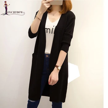 

Spring Sweater Coat Female Mid Long Section 2018 New Autumn Long Sleeve Solid Color Thick Outer Wear Loose Wild Knitted Cardigan