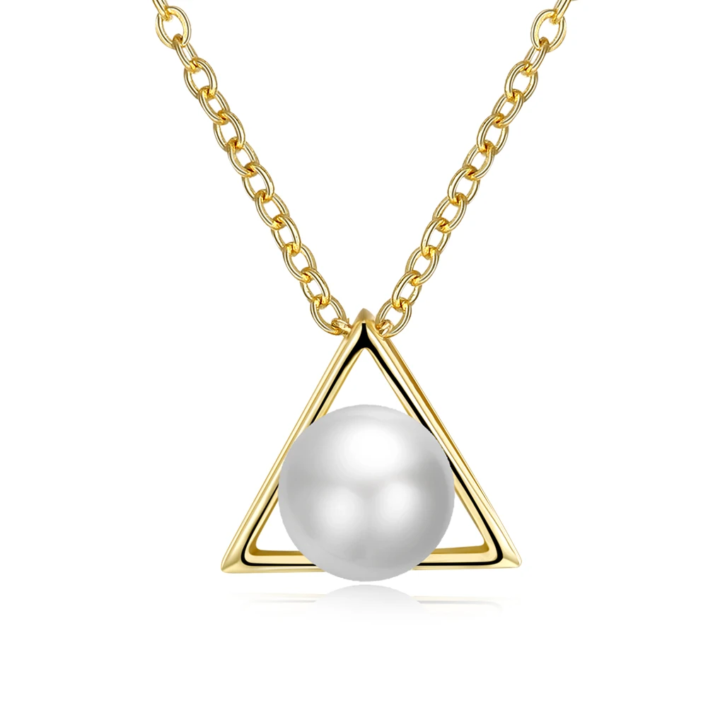 Fashion Simulated Pearl Triangle Design Women Necklaces & Pendants