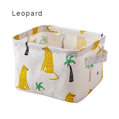 Storage Basket DIY Office Desktop Organize Folding Linen Toy Storage Box Pastoral Floral Animal Jewelry Makeup Organizer Baskets - Цвет: leopard