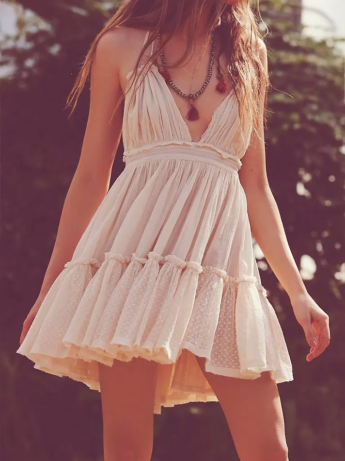 Британское женское летнее мини-платье в стиле хиппи в стиле бохо с v-образным вырезом без рукавов и открытой спиной кружевное бальное платье Vestidos Femininos