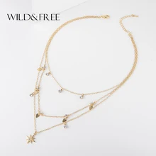 Wild& Free Бохо многослойное колье-чокер s для женщин сексуальное короткое хрустальное сердце подвеска цепочка чокер, колье с кисточками B
