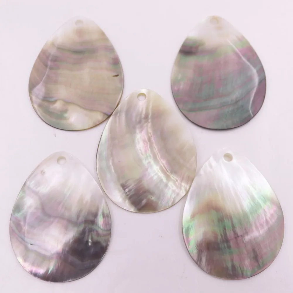 

5 PCS 35mmX45mm Shell Natural Gray Black Mother of Pearl Loose Beads Drop Shape