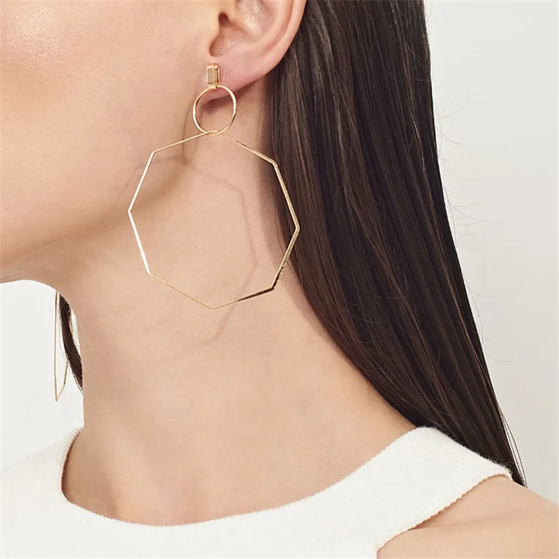 

8 CM*6 CM Copper Simple Romantic Jewelry Hollow Big Gold/Silver Geometric Hoop Earrings For Women Brinco Feminino Gift KNAHP04