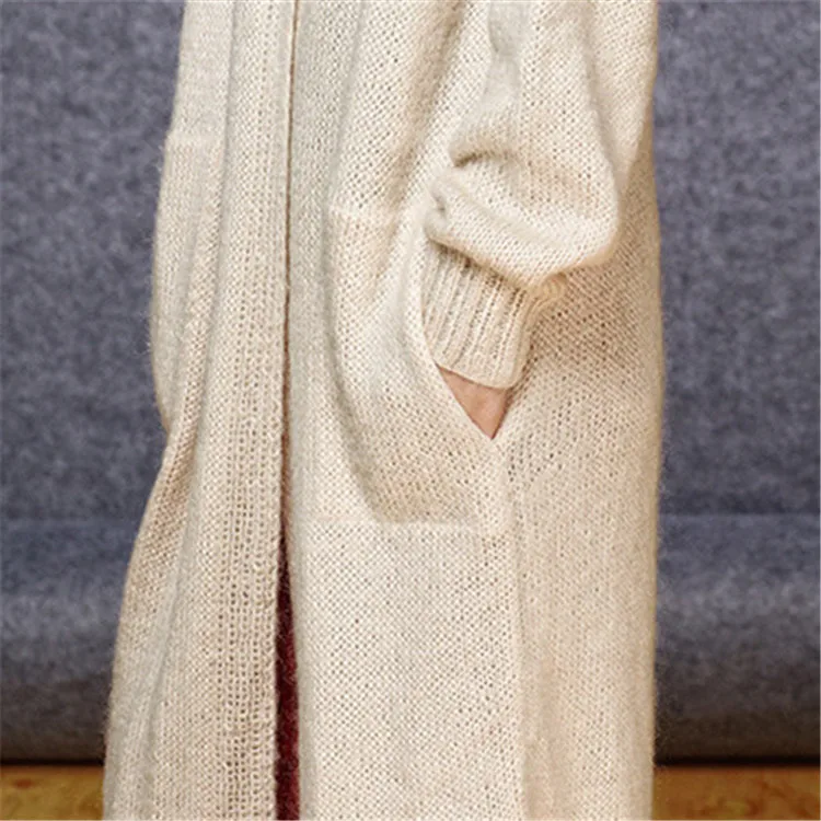 100% шерстяной, ручной работы Vneck вязаный женский модный однотонный H-straight длинный кардиган, свитер один и более размер