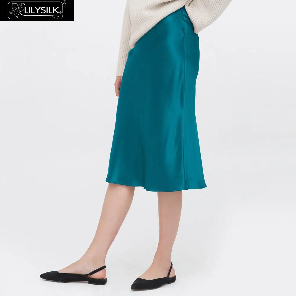 LilySilk/шелковая юбка-карандаш длиной до колена; Новинка; - Цвет: Dark Teal