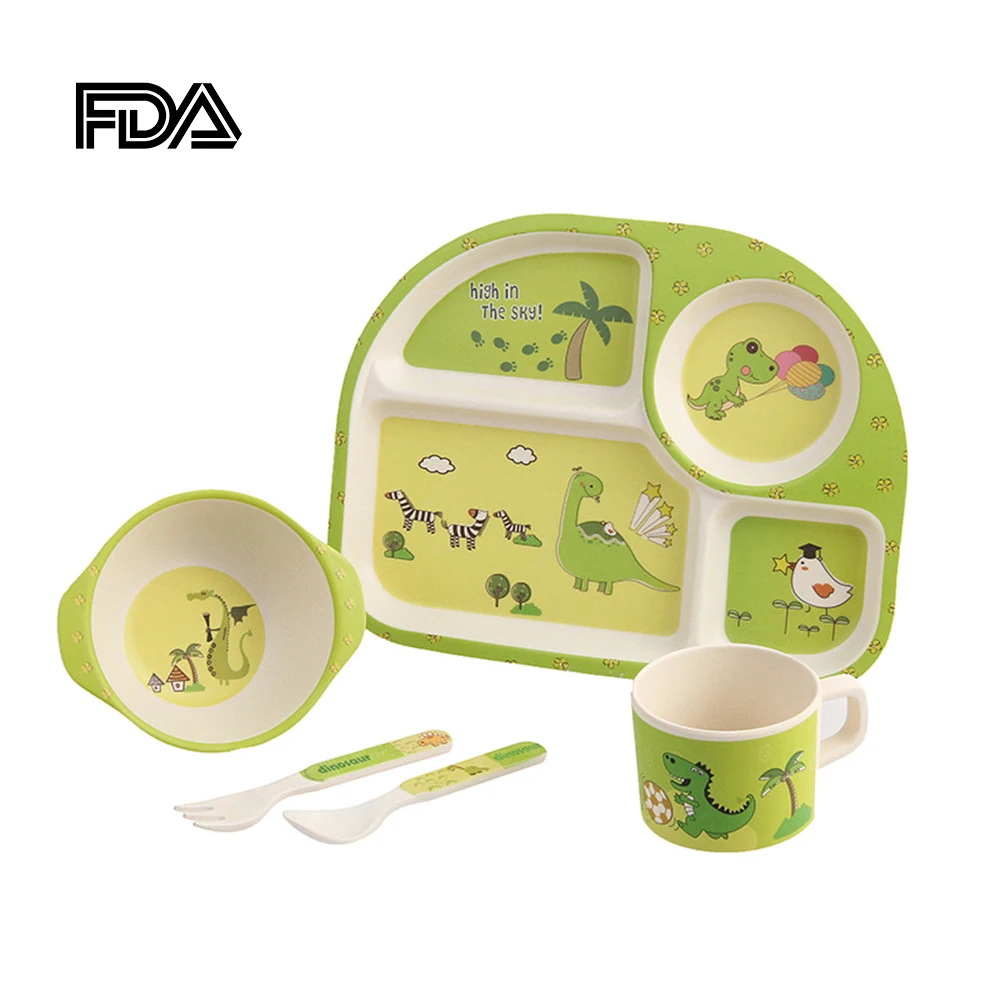 

Kids Tableware 5 A Set Bowl Dish Spoon Fork Cup Dinnerware Set Baby Food Feeding Dishware Separate Fruit Containers Cute