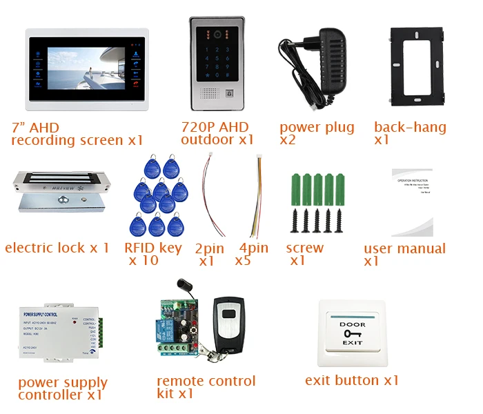 Бесплатная доставка 720 P 1.0mp 7 "Экран телефон видео домофон запись комплект клавиатура RFID Дверь Камера магнитный замок обнаружение движения
