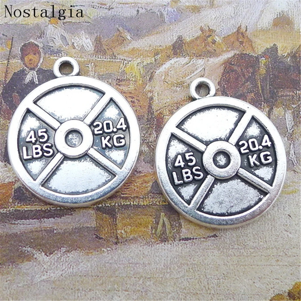 10 Pcs Antique Fitness Strength Tags Barbell Dumbbell Weight Charms