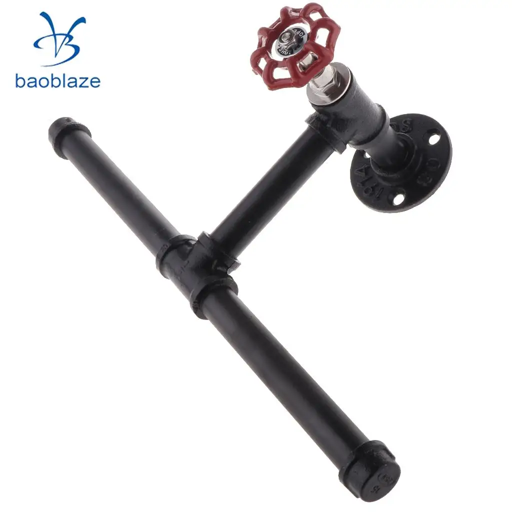 Home Decorative Industrial Rustic Wall Mounted Metal Iron Pipe Toilet Roll Paper Double Holder Towel Rack