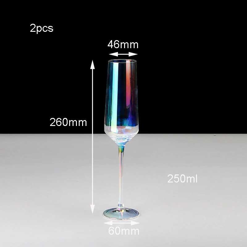 2 шт./компл. Высокое качество без примесей свинца и с украшением в виде кристаллов вина Стекло высокое бокал для шампанского, радужная чашка ионно-покрытием красочные вина Стекло e посуда для напитков - Цвет: 2pcs    250ml