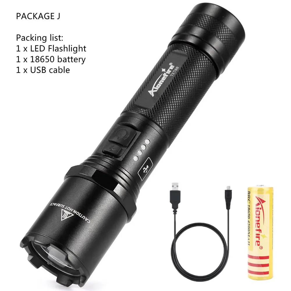 AloneFire TK700 CREE L2 светодиодный светильник с зарядкой от USB, тактический фонарь, мигающий фонарь для самообороны, полицейский рабочий светильник 18650 - Испускаемый цвет: PACKAGE J