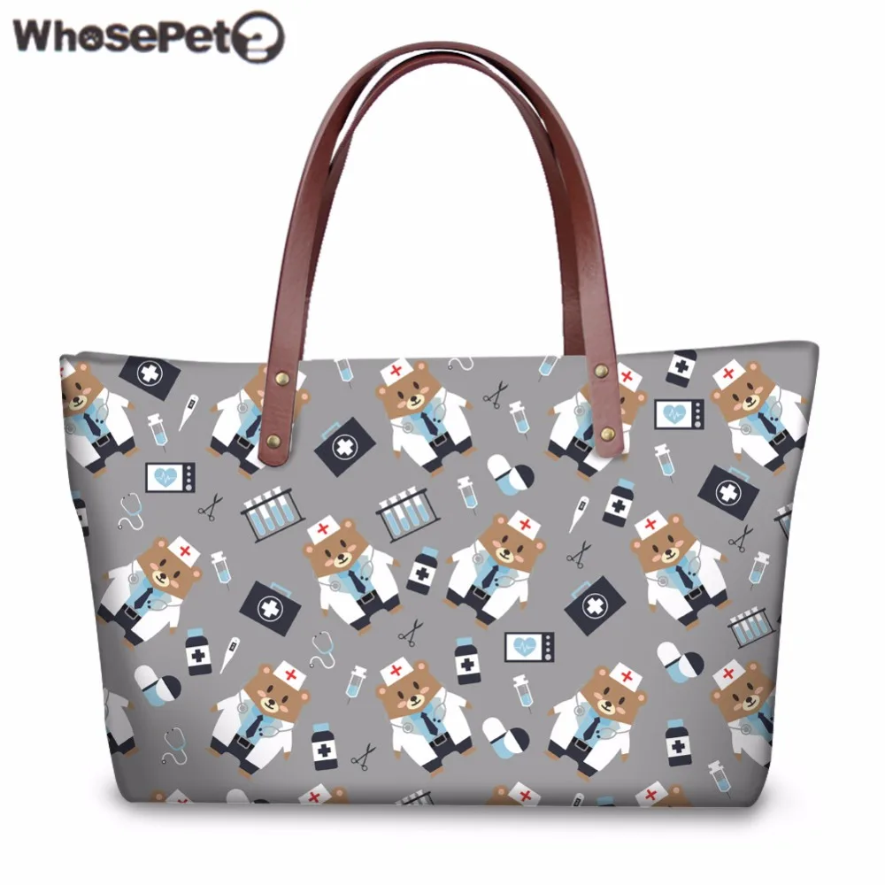 WHOSEPET حقيبة يد المرأة الكرتون الدب الطباعة حقائب كتف الأعلى مقبض حقيبة السيدات حقيبة كبيرة مفتوحة من أعلى الأزياء شاطئ بولسا الأنثوية الكيس