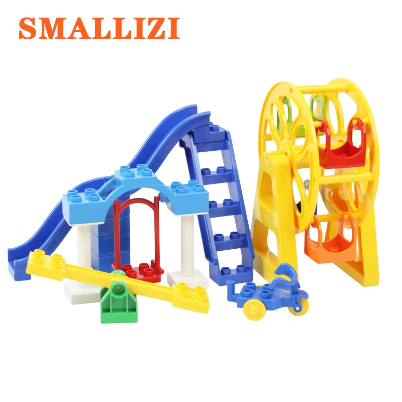 

Playground Big Building Block Spare Parts Compatible With Duplo Accessories Ferris Wheel Tricycle Swing Slide Seesaw Bricks Toys