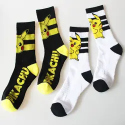 Повседневные носки с желтым принтом Пикачу, Осень-зима, теплые мягкие хлопковые носки для мужчин и женщин, популярные уличные носки для