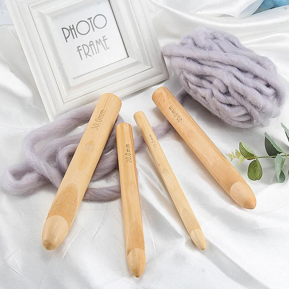 

15/20/25/30mm Wooden Crochet Hooks Knitting Needles Sewing Tool DIY Scarf Knitting Accessories UEJ
