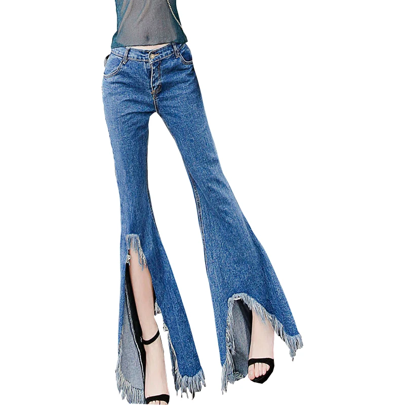 Fringe Jeans Femmes Pantalon Marée Large Gloria Taille Jambe Grande Femme Scission EEYPrqF
